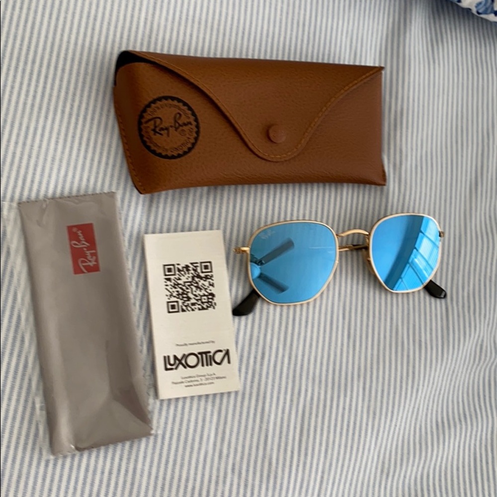 Brand new blue tint hexagon raybans